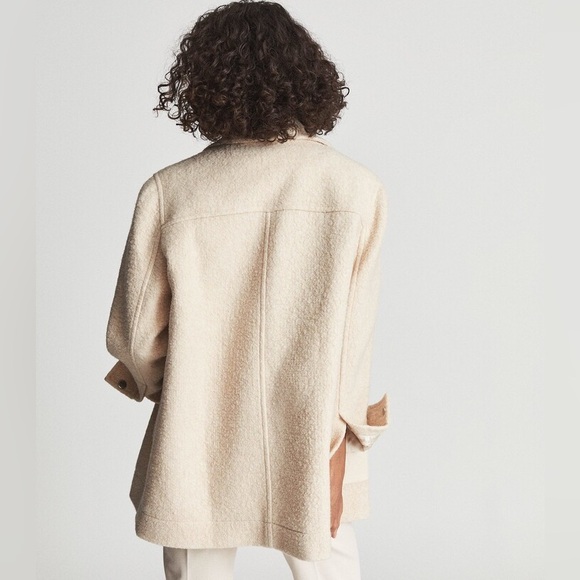Reiss LIO TEXTURED WOOL BLEND SHACKET Cream Size 2 - Picture 3 of 11